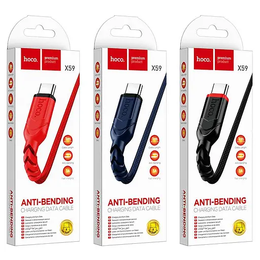 Кабель Hoco X59 USB to Type-C 3A 1 м nylon TPE connectors Красный - фото 3