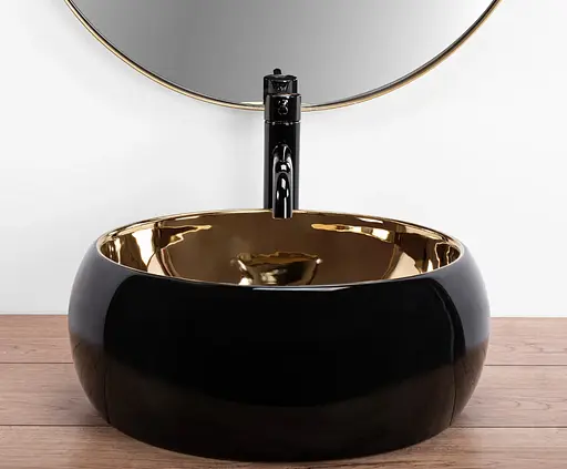 Умивальник Rea Luna black matt gold накладний REA-U3306, Золотий - фото 3