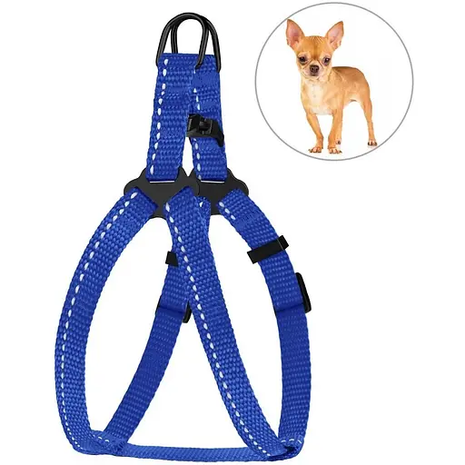 Шлея для собак Barksi Active світловідбивна (обхват грудей 24-30 см ширина 1 см) синя - фото 2
