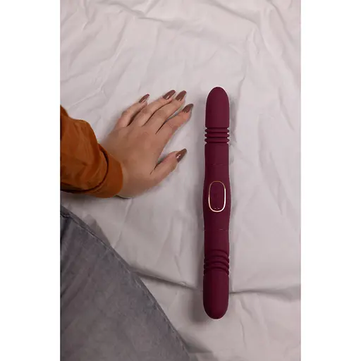 Вібратор Loveline Double-Sided Thrusting 33 см бордовий - фото 6
