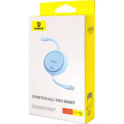 Кабель Baseus Free2Draw Mini Retractable Charging Cable Type-C to Type-C 100W 1 м Galaxy голубой - фото 2