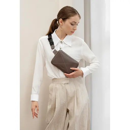 Шкіряна поясна сумка Dropbag Mini темно-бежева - фото 8