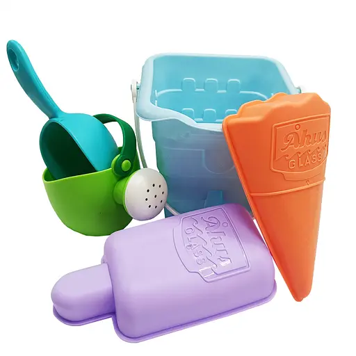 Набор для песочницы HG-153 ведерко, лопатка, лейка, формочки 2 шт Синий