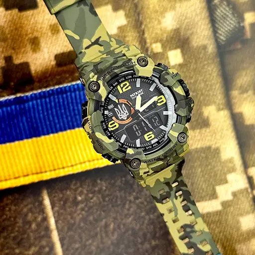 Наручний годинник чоловічий 002CMGRUASI Тризуб срібло Зелений камуфляж + Коробка. Patriot acs0031068 - фото 3