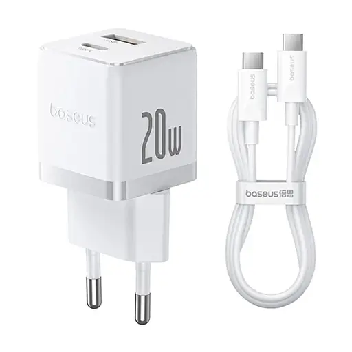 СЗУ Baseus Palm Fast Charger 20W (1USB-A/1C) + кабель Type-C to Type-C (P10111608)