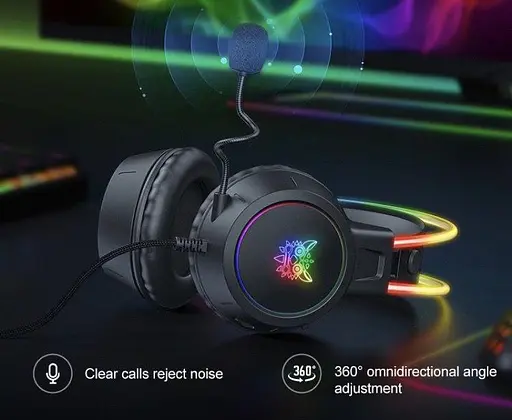 Ігрові провідні навушники Onikuma X15 Pro з висувним мікрофоном, шумозаглушенням і LED підсвічуванням Чорний - фото 3
