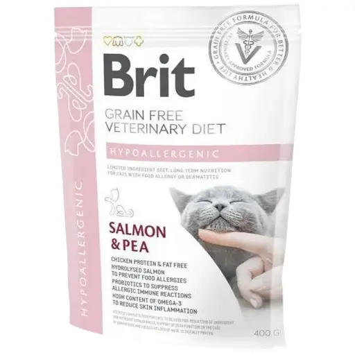 Сухий корм Brit GF VetDiet Cat Hypoallergenic для кішок, з харчовою алергією й нестерпністю, з лососем і горохом, 400 г