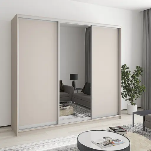 Шафа-купе тридверна MebelStar Стандарт AL 2ДСП/Дзеркало 230x60x210 см Кашемір (MBS-2937)