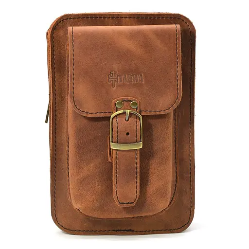 Кожаная мужская сумка на пояс TARWA 20х13.5х5 см sum0026007 - фото 3