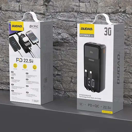Павербанк Dudao Black 30 000 mAh / 22.5 Вт (6977196682478) - фото 3