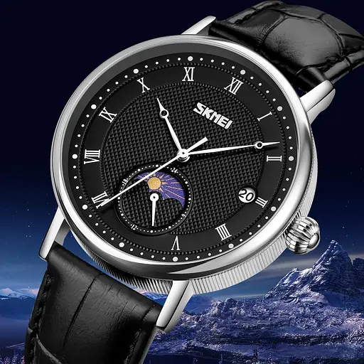 Часы классические мужские Skmei 9308 (Черные с черным циферблатом) - фото 3
