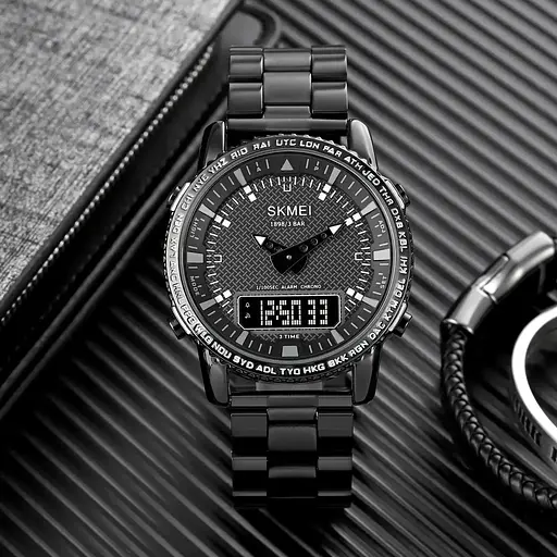 Чоловічий наручний годинник Skmei 1898 (Чорний з чорним табло) - фото 6
