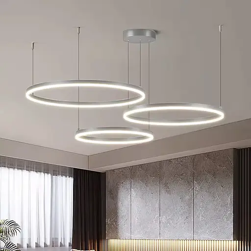 Світлодіодна люстра на три кільця 60+50+40 см у хромованому каркасі | Line F | Арт. MJ73-600+500+400 CH - фото 1