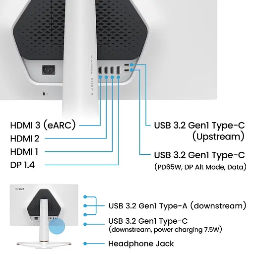 TFT 27" BenQ EX271U, 4K UHD, IPS, 165Гцб 1ms, HDMI, DP, USB-C, HAS, Pivot, черно-белый - фото 7