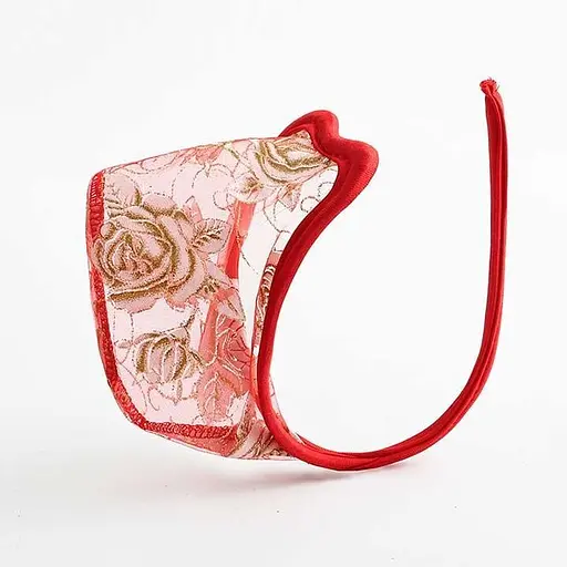 Червоні чоловічі С-стрінги без лямок комфортні L XL з мереживом - фото 1