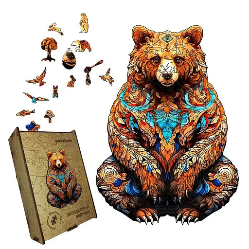 Пазл деревянный Загадочный Медведь, А3, 200 элементов, Картонная коробка