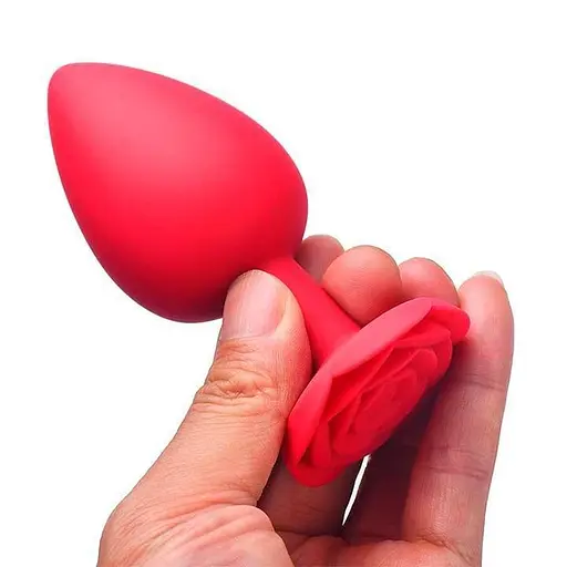 Анальна пробка класична силіконова у формі троянди 70 мм червона - фото 2