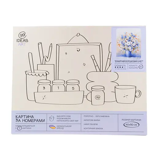 Набір для розпису по номерах "Блакитний волошковий букет" 40*50 см, IDEA2-GX45584, ТМ "99IDEAS" - фото 4