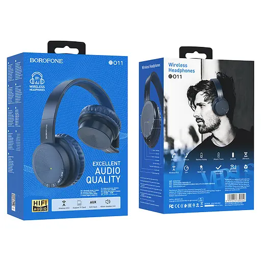 Беспроводная стерео гарнитура Borofone BO11 Maily, AUX, BT5.0, 250mAh, 8h, Синий - фото 6