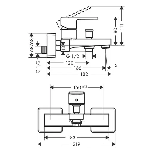 Смеситель для ванны Hansgrohe Vernis Shape 71450670 черный матовый - фото 2