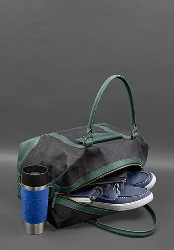 Дорожная сумка из конваса и натуральной кожи Crazy Horse зеленая - фото 8