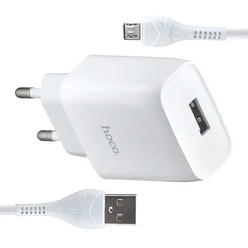 Мережевий зарядний пристрій Hoco C72A Glorious single port charger set ( Micro ) ( EU ) Білий - фото 1