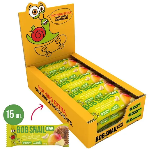 Фруктово-ореховый батончик Bob Snail Яблоко-Манго-Кешью-Криспи Киноа 35 г x 15 шт.