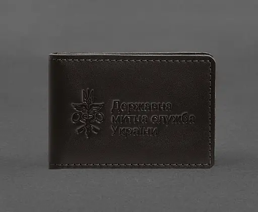 Кожаная обложка для удостоверения государственной государственной таможенной службы (ДМС) Темно-коричневая - фото 1