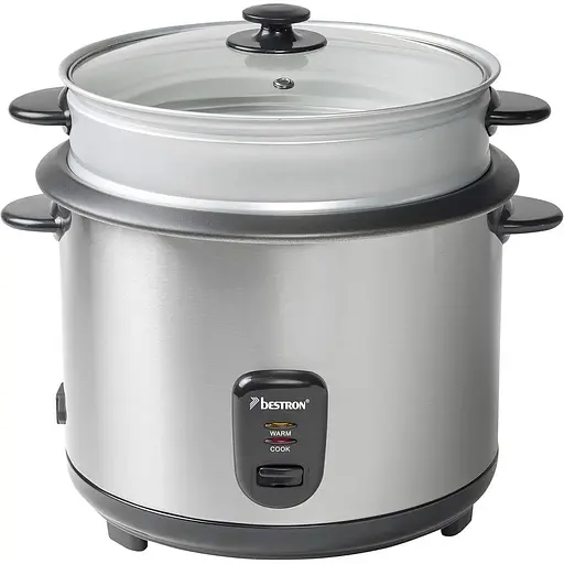 Большая рисоварка Bestron с корзиной для пароварки и функцией поддержания тепла, 2.8 л, 1000 Вт, нержавеющая сталь, серебро - фото 7