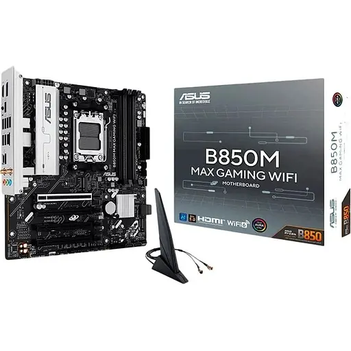 Материнская плата Asus AM5 B850M MAX Gaming WIFI, B850, 4xDDR5, Int.Video (CPU), 4xSATA3, 3xM.2, 1xPCI-E 5.0 x16, 3xPCI-E 4.0 x16, Realtek 7.1, Realtek 1Gb, WiFi 6, Bluetooth 5.3, 7xUSB 3.2 / 7xUSB 2.0, HDMI/DP, MicroATX - фото 2