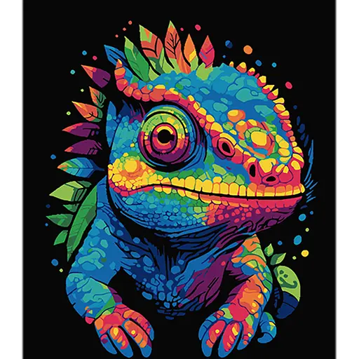 Набор для росписи по номерам Хамелеон и калейдоскоп цветов, Strateg, на черном фоне, 40x50 см, AH1123