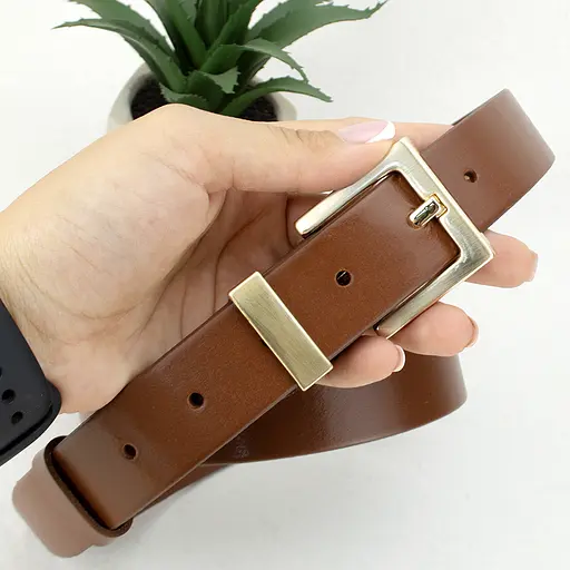 Ремень женский кожаный JK-3023 (115 см) коричневый с золотой пряжкой - фото 4