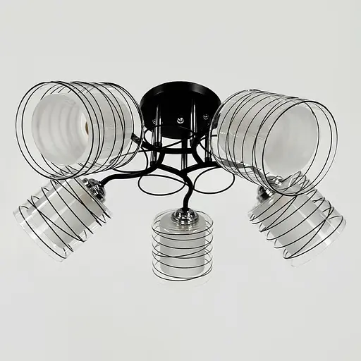 Стельовий чорний світильник на 5 подвійних плафонів Ø 50 см | Line F | Арт. 6190/5A BK+CH - фото 1