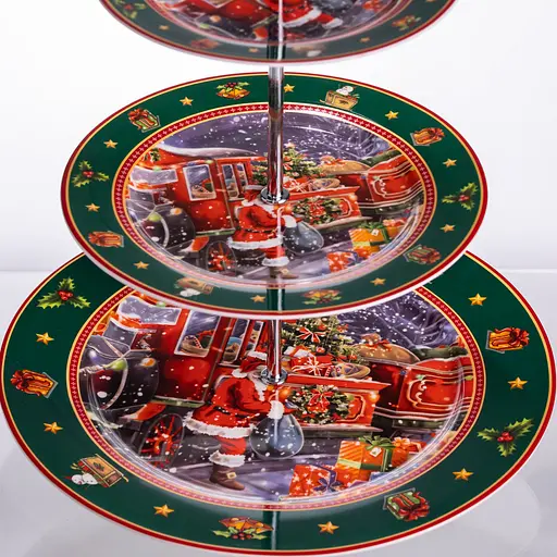 Фруктівниця на 3 яруси Santa новорічна фуршетна стійка для закусок цукерковий посуд Yiwu HP-SDHK-9 - фото 10