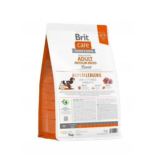 Сухой корм Brit Care Dog Hypoallergenic Adult Medium Breed для собак средних пород, гипоаллергенный с ягненком, 3 кг - фото 3