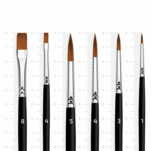 Набір пензлів №5 синтетика 6 шт кругла (№1,3,4,5) плоска (№ 4,8) коротка ручка Arteo - фото 6