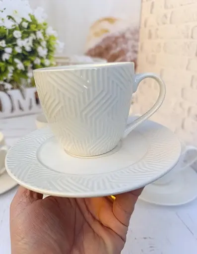 Фарфоровый кофейный сервиз Stenson R96397 на 6 персон 260мл Набор для кофе 12 предметов Белый - фото 3