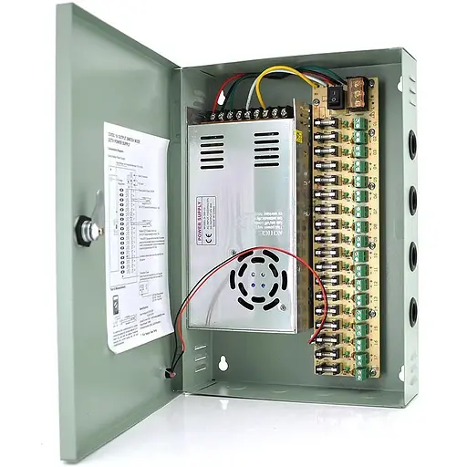 Импульсный блок питания Voltronic 12V-30A/18CH в боксе с замком перфорированный, 18-ти канальный, Q14 - фото 1