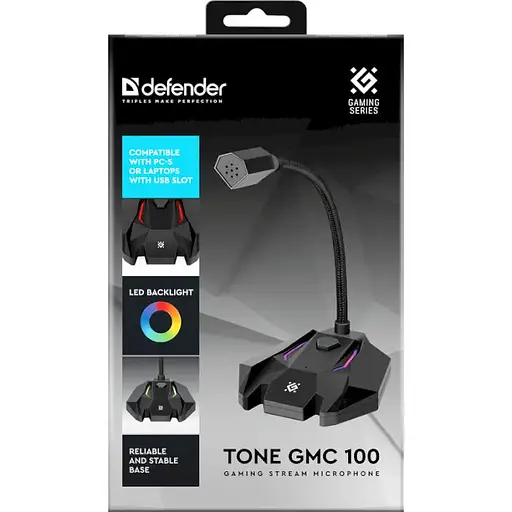 Стримовый микрофон Defender Tone GMC 100 USB LED (кабель 1.5м) Черный - фото 6