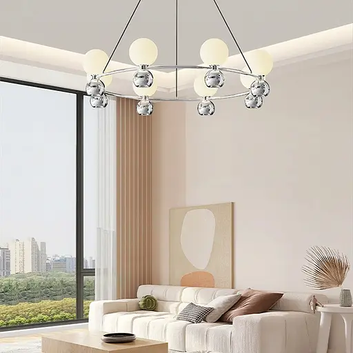 Подвесная серебряная кольцевая люстра с плафонами Line.F MJ 108/8 - фото 7