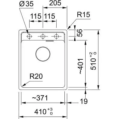 Кухонна мийка Franke Maris, фраграніт, прямокутник, без крил, 410х510х200мм, чаша - 1, врізна, MRG 610-72 TL, сірий камінь - фото 3