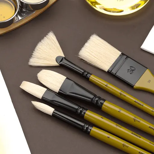 Пензель щетина віялова AMBER 2306FN №0 довга ручка Rosa - фото 7