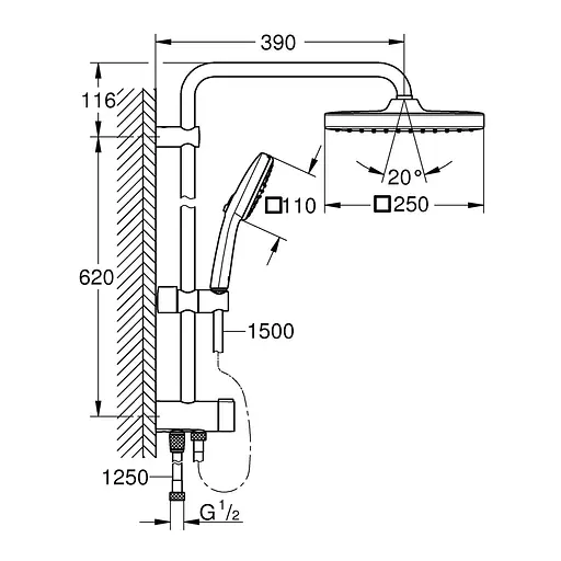Душевая система Grohe QuickFix Vitalio Comfort 250 Cube 26698001, Хром - фото 2