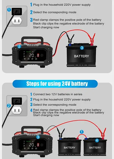 Зарядное устройство Foxsur 12V-8A/24V4A 12V-20A для автомобильного аккумулятора - фото 7