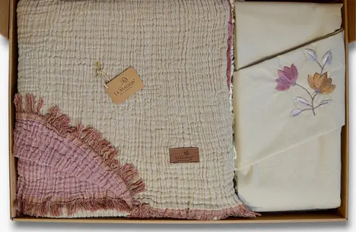 Літня постільна білизна з мусліновим покривалом-піке Selin Bej Gul La Maison pbe0051394 - фото 2