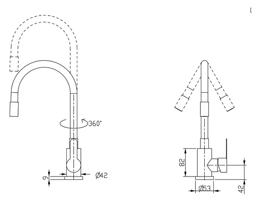 Змішувач для кухні Brinex Pure 015F3 з гнучким виливом Black Matt BRIPUR015F3BLM - фото 4