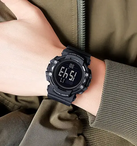 Часы мужские спортивные наручные Skmei 2195 (Черный с черным циферблатом) - фото 6