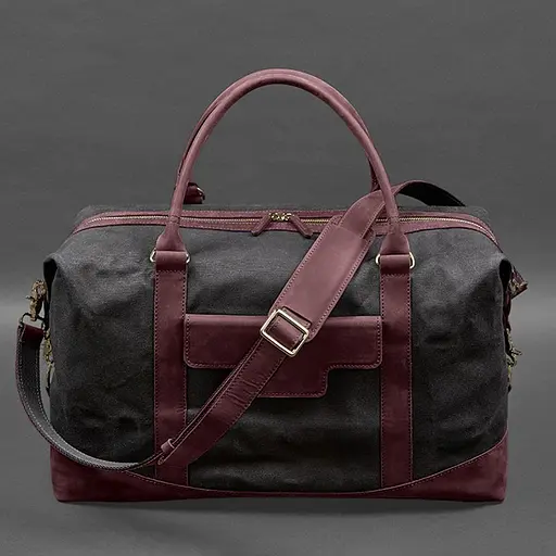 Дорожная сумка из конваса и натуральной кожи Crazy Horse бордовая - фото 10