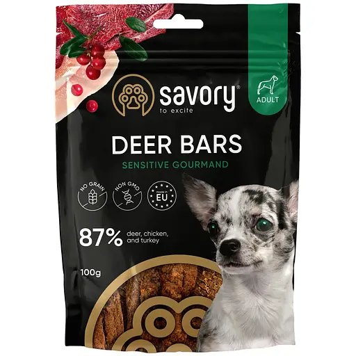 Лакомства для собак Джерки Savory Deer Bars батончики с олениной 100 г