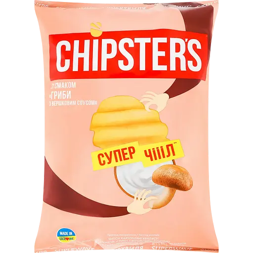 Набір: сухарики Flint Baguette Пшеничні зі смаком вершків і цибулі 60 г + чипси картопляні велика хвиля Chipster's Гриби з вершковим соусом 95 г - фото 3